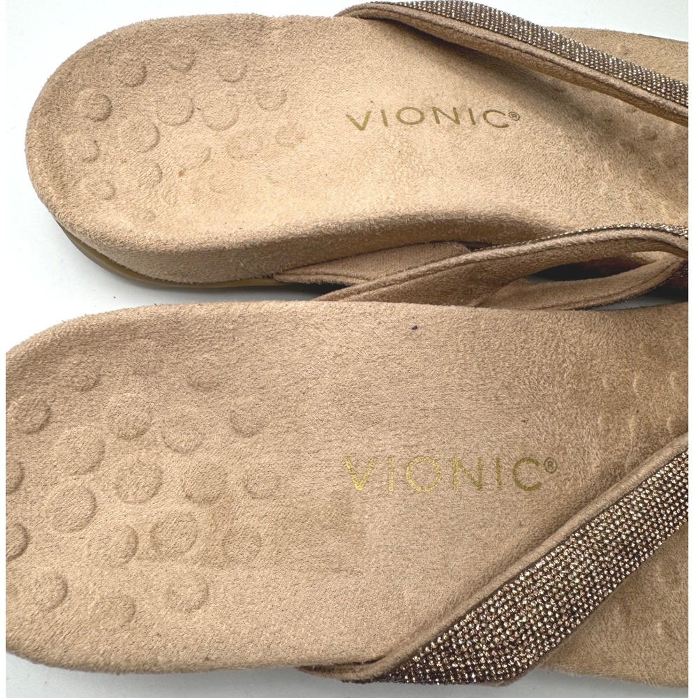 Vionic Dillon Shine Tan Rhinestone Orthotic Flip Flop Sandals Womens 9 - Picture 4 of 7